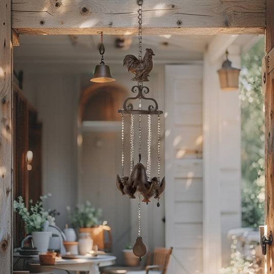Cast-Iron Bell w Hanging Chooks 82cm - Image 2