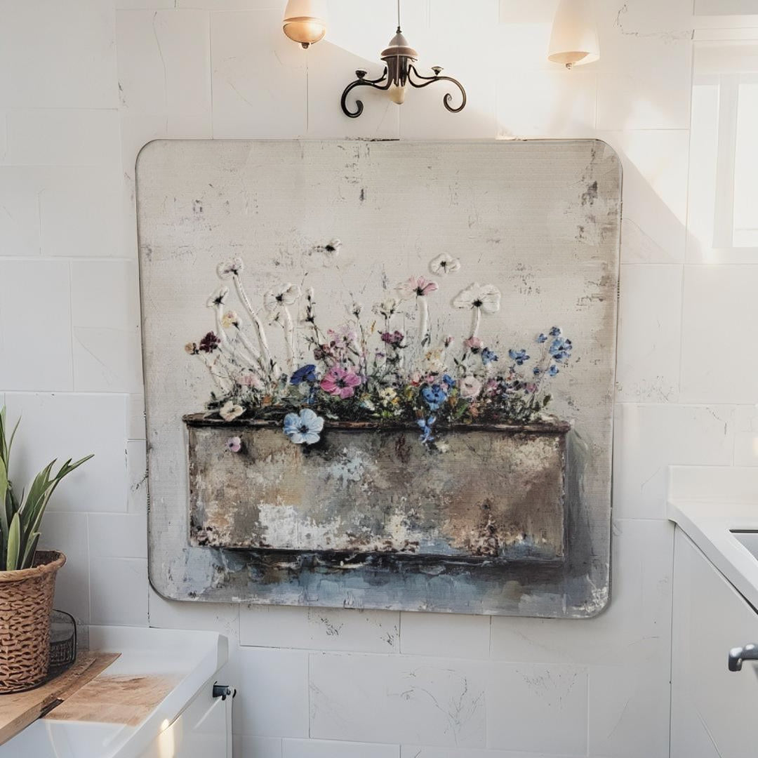 Flower Scene Pressed Metal Textured Wall Art 45cm - Image 2