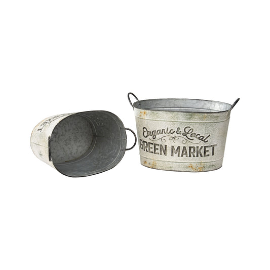 Set 2 Oval Organic Market Planter Storage Buckets 38cm - Image 2
