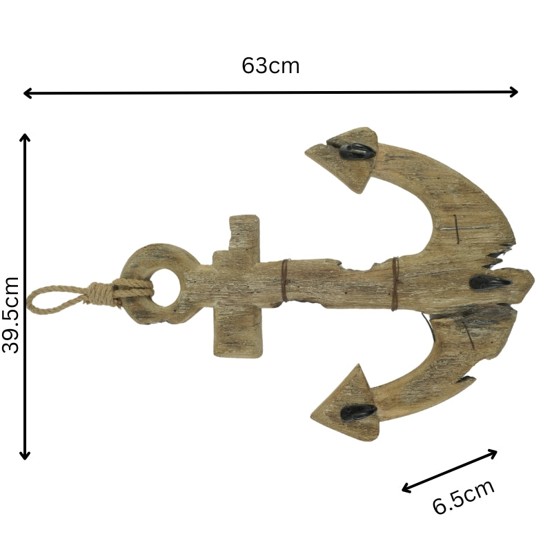 Handcrafted Anchor Wall Hanging w 3 Hooks 63cm - Image 5