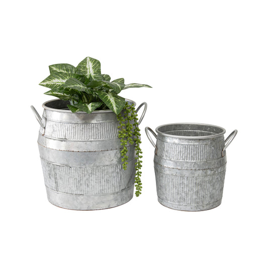 Set 2 Industro Chic Barrel Pot Planters 38cm - Image 2
