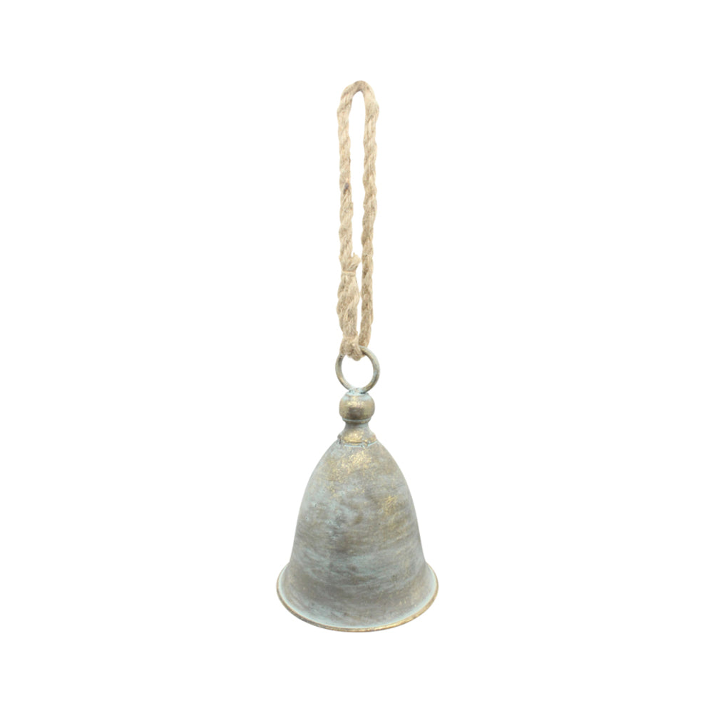 Hanging Bell w Rope Distressed Gold 23cm