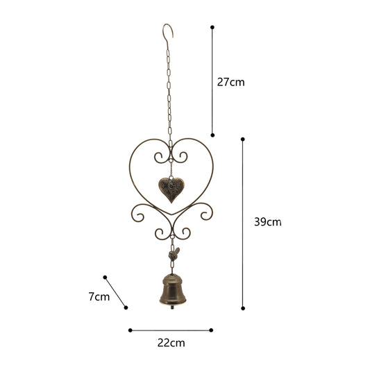 Hanging Hearts w Bird + Bell 73cm - Image 2