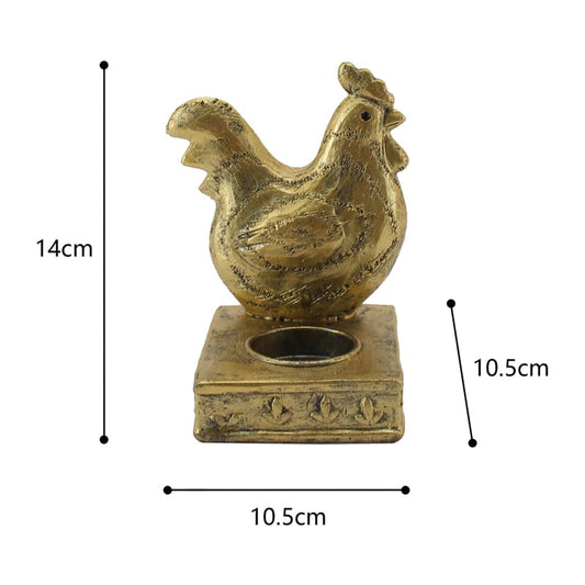 Antique Gold Rooster Tealight Candle Holder 14cm - Image 2