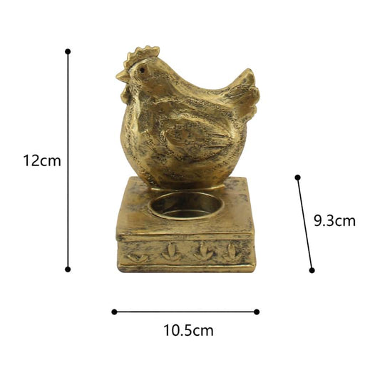 Antique Gold Chook Tealight Candle Holder 11cm - Image 2