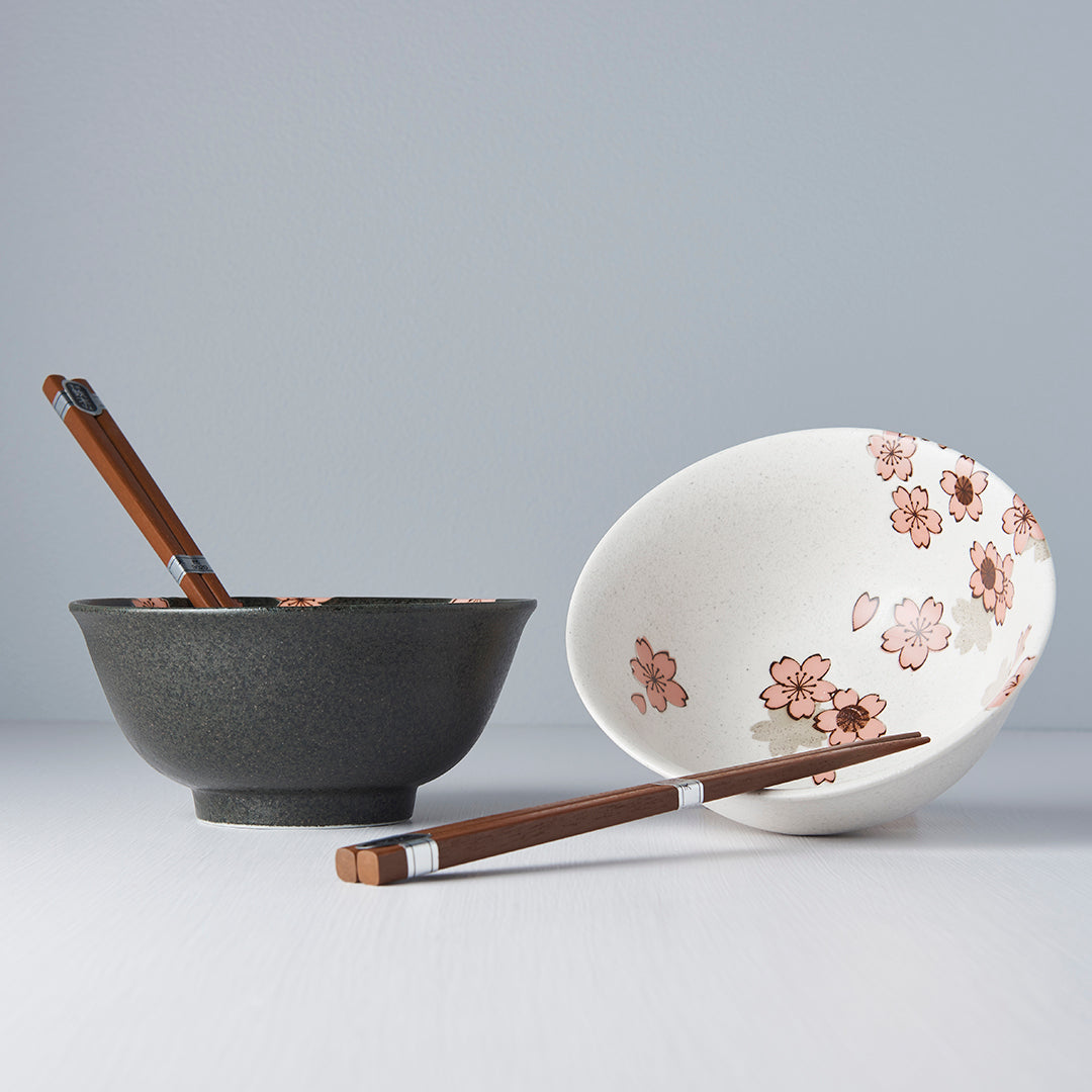Bowl Set 2pcs with Chopsticks Cherry Blossom Design - Image 5
