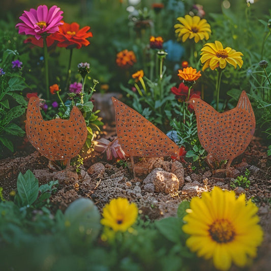 Set 3 Asst Rust Chook Family Garden Stakes 35cm - Image 2