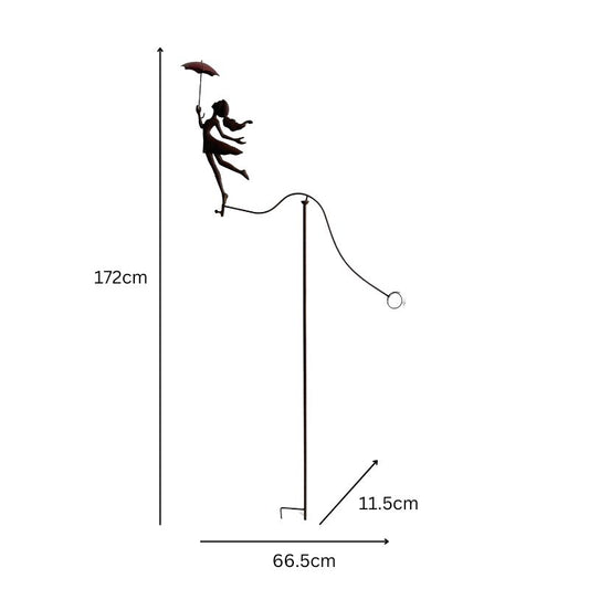 Girl w Red Umbrella Spinner / Balancing Garden Stake 67cm - Image 2