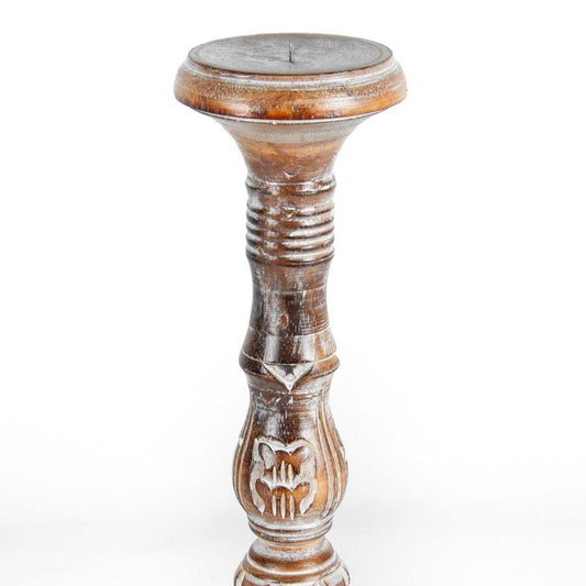 Tall Hand-Carved Embellished Pillar Candle Holder 11x40cm - Image 2
