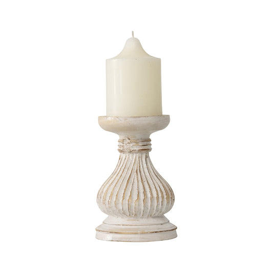 Hand-Carved Squat Pillar Candle Holder 10x15cm - Image 2