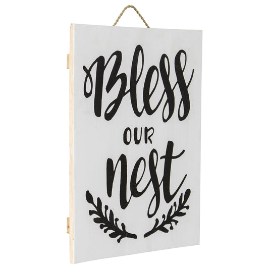 Handcrafted Monochrome Bless Our Nest Wall Art 30x2cm - Image 2
