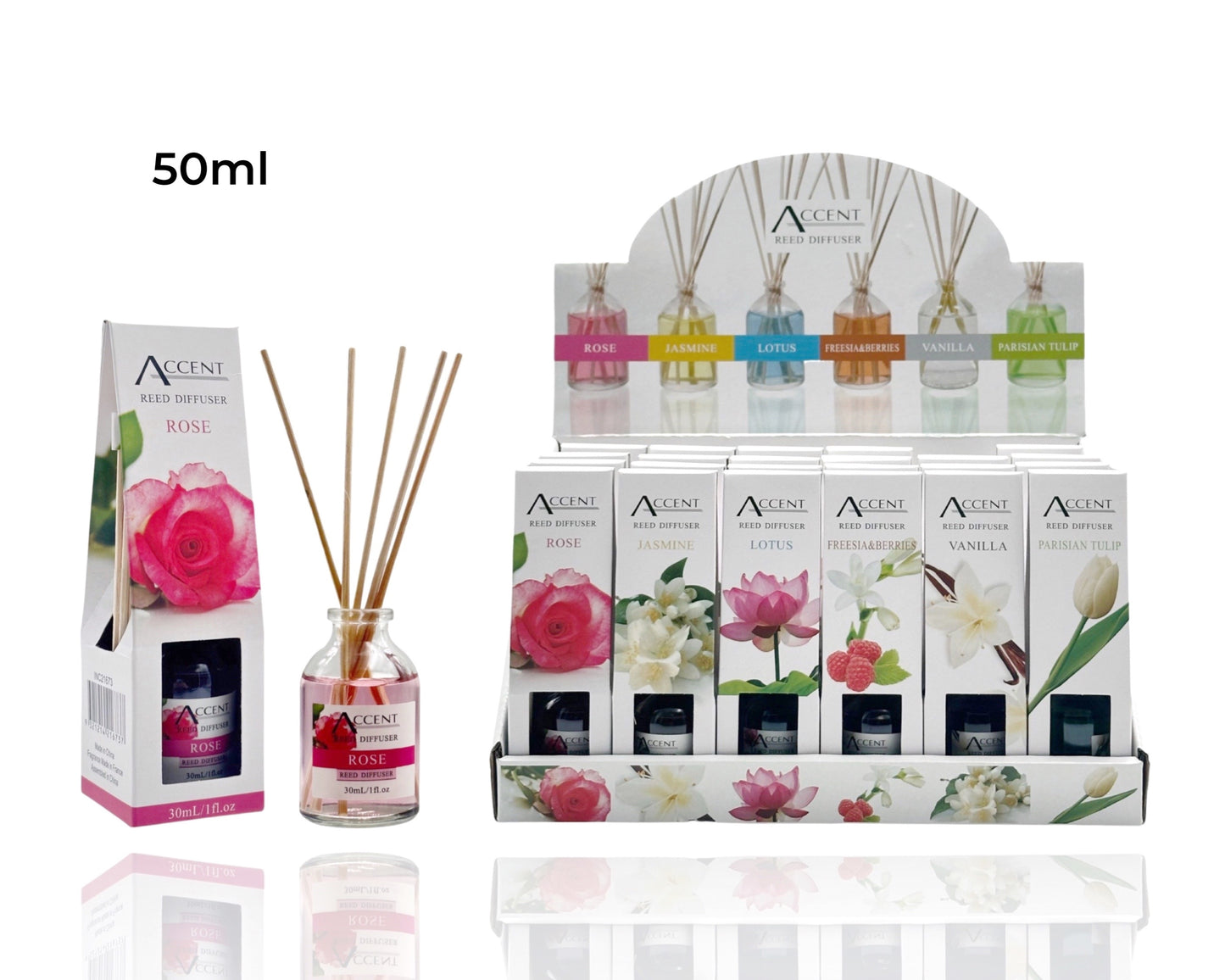 Bulk 48 50ml Mini Reed Diffuser 6 Fragrances In Display Unit