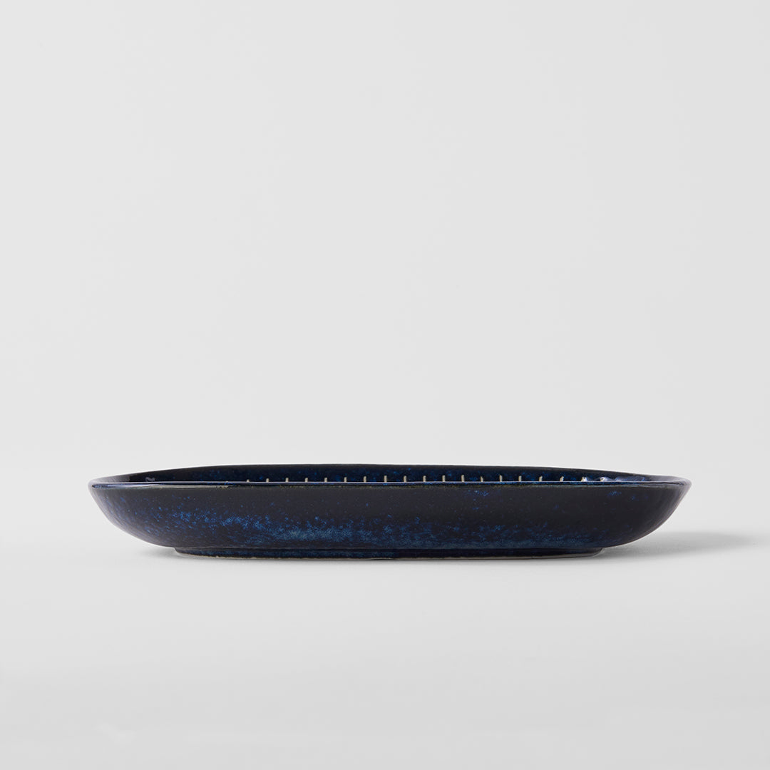 Plate Oval 19cm Ridged Indigo Glaze - Image 5