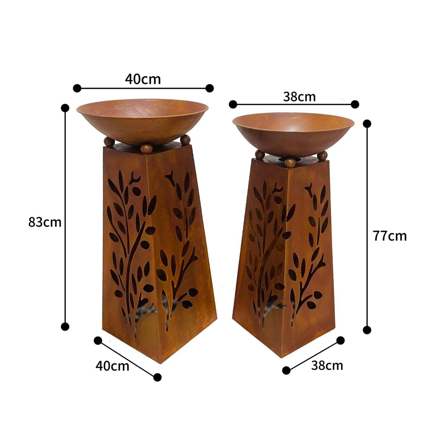 Set 2 Nested Tapered Pillar Rust 'Leaves' Planters 83cm, 77cm - Image 5
