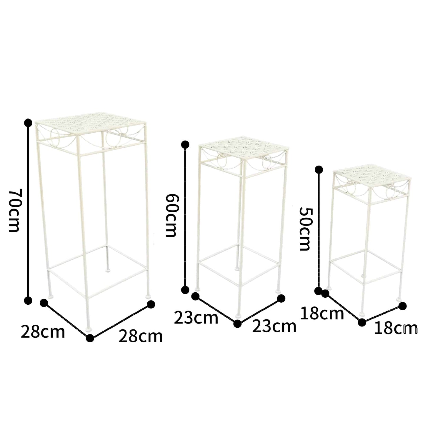 Set 3 Nested Riviera Square Tables / Potplant Stands 70cm, 60cm, 50cm - Image 5