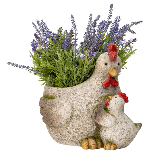 Chicken With Chick Planter W Hole & Plug 37x29cm - Image 2