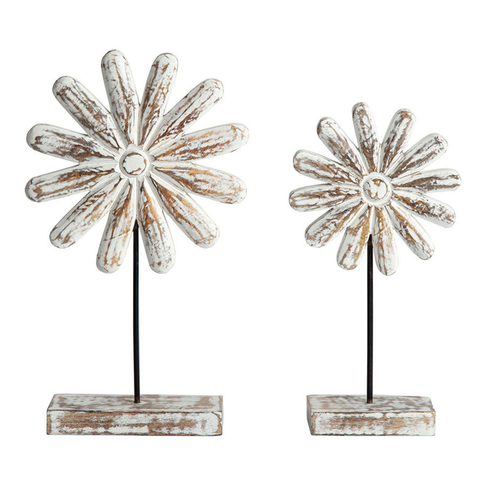 Set 2 Asst Mango Wood Flowers on Base 39cm