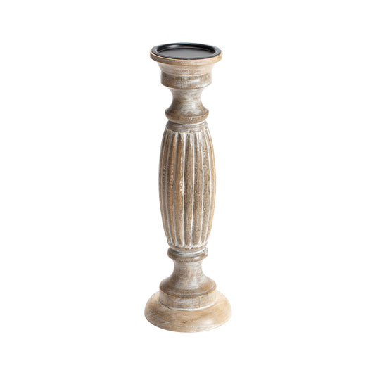 Mangowood Classic Carved Pillar Candle holder 38cm - Image 2