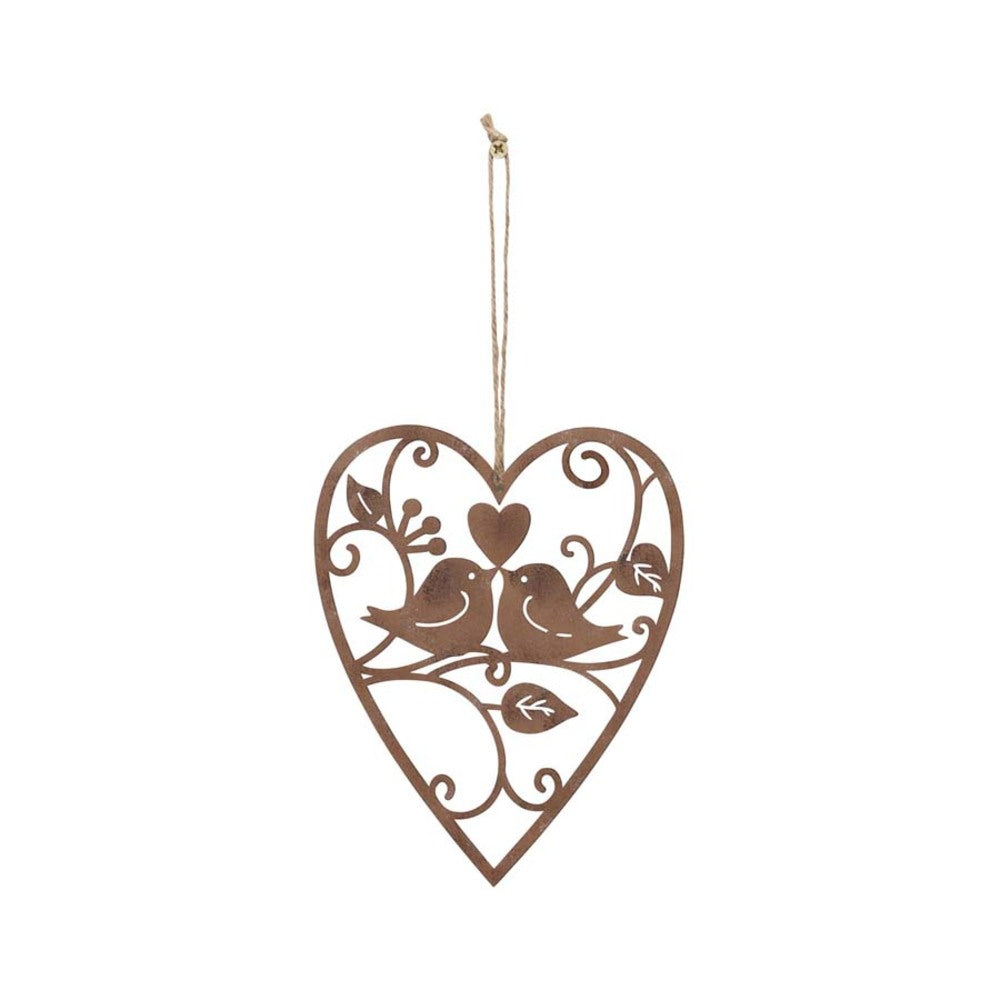 Hanging Metal Lovebirds in Heart 18cm - Image 2