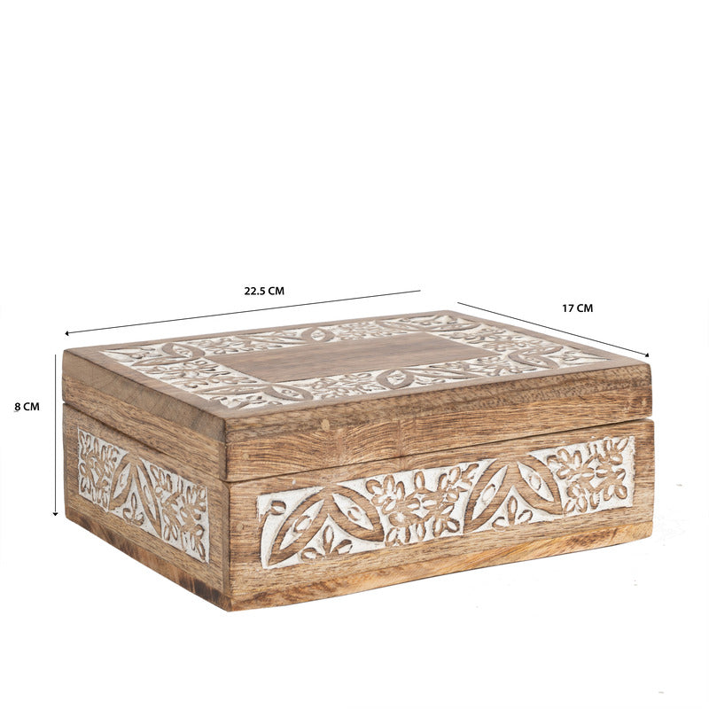 Hancrafted Carved Rectangular Box 22cm - Image 5