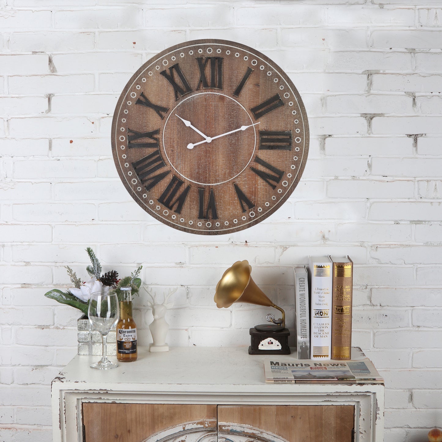 Rustic W Black Roman Numeral Wall Clock 60cm - Image 5