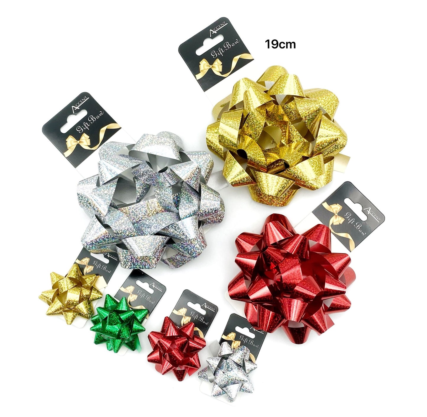 bulk 24 Holographic Gift Bow 19cm Cols