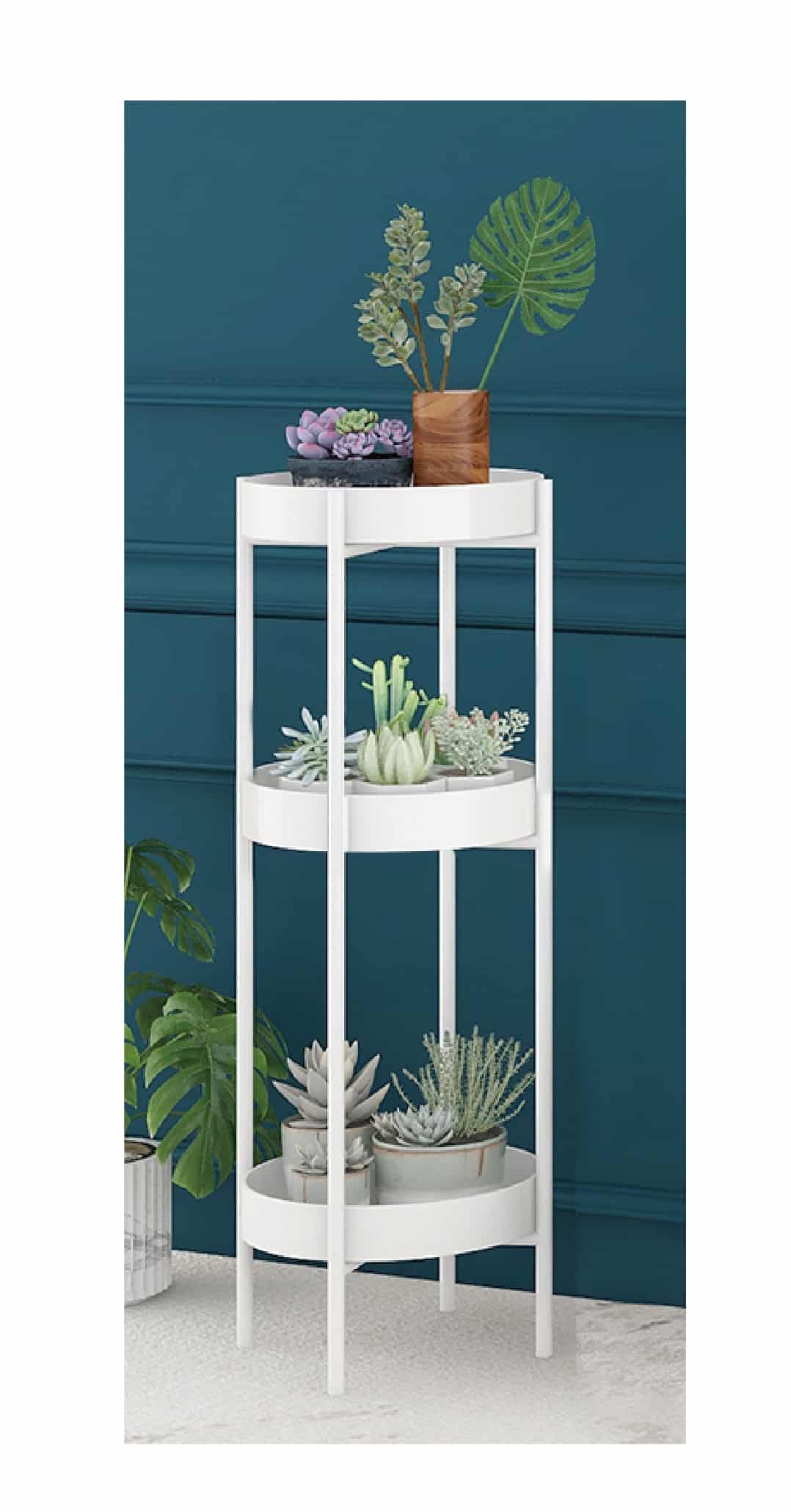 Round White 3 Shelf Display / Plant Stand 81cm - Image 4