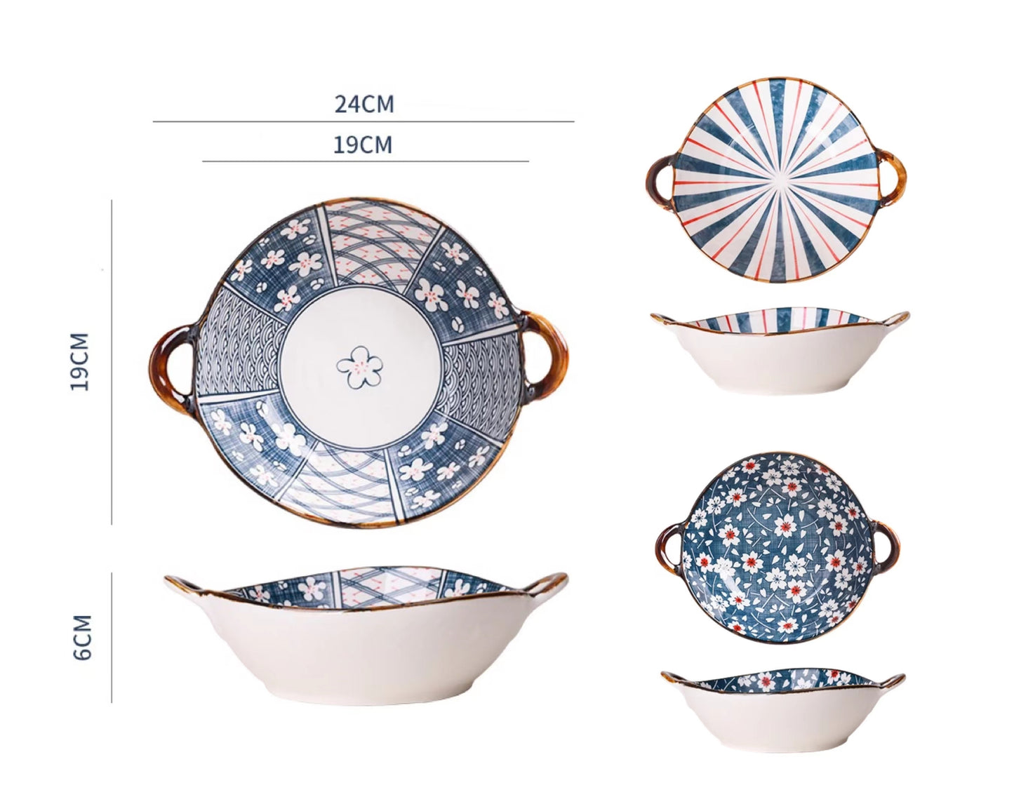 bulk 12 Japanese Style Double Ear Soup Bowl 24cm