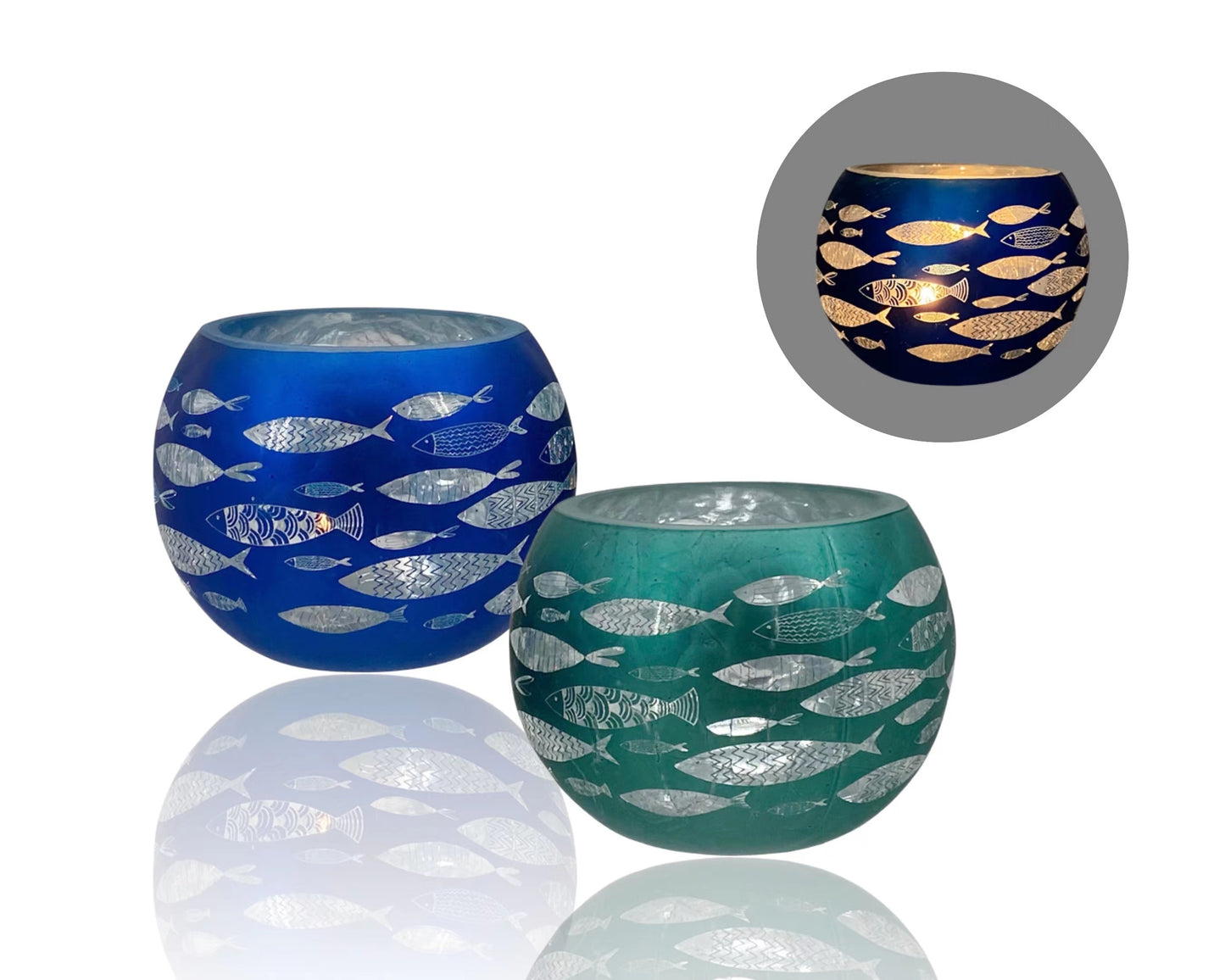 bulk 24 Coastal Glass Candle Holder 10cm