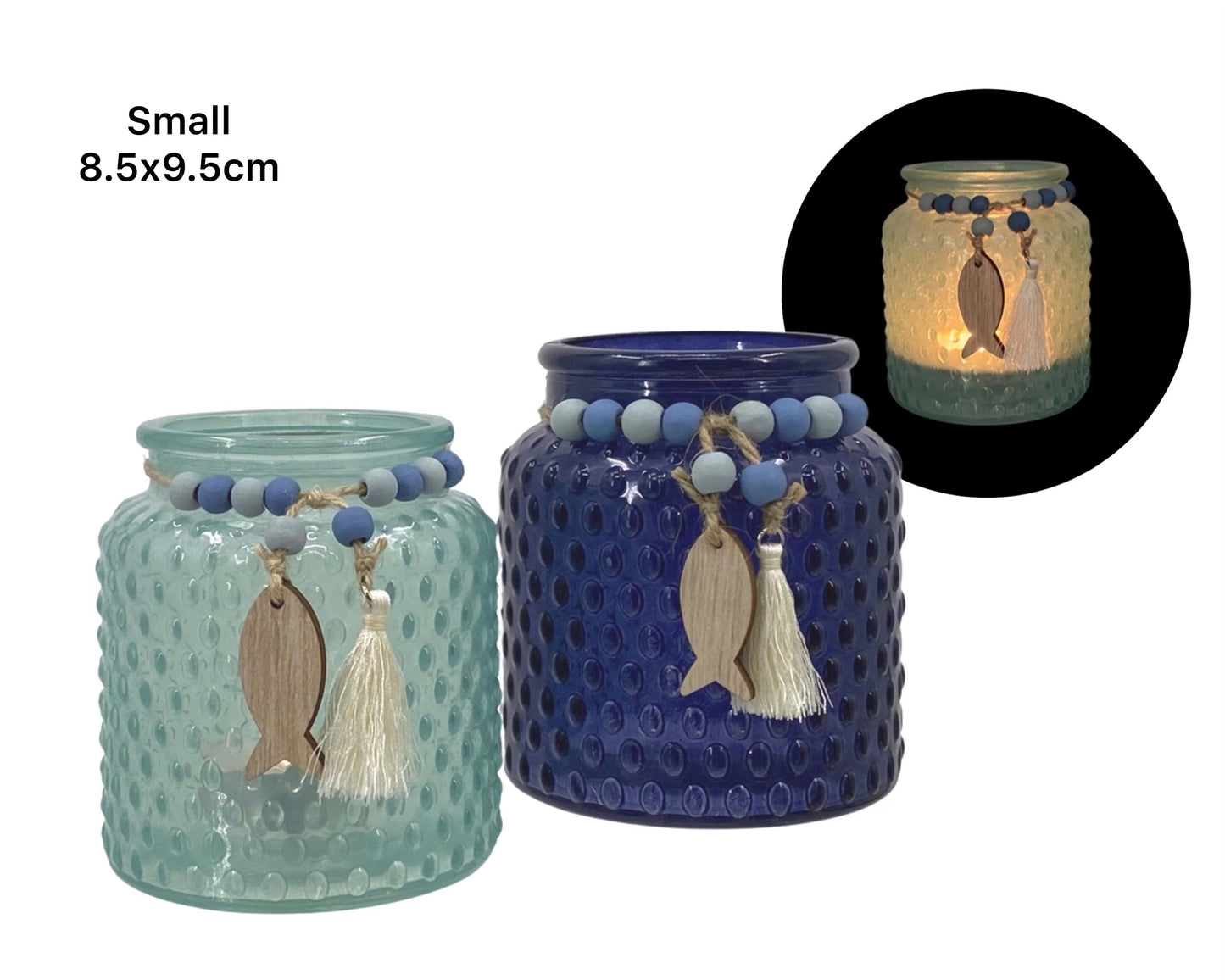 bulk 24 Coastal Glass Candle Holder 9cm