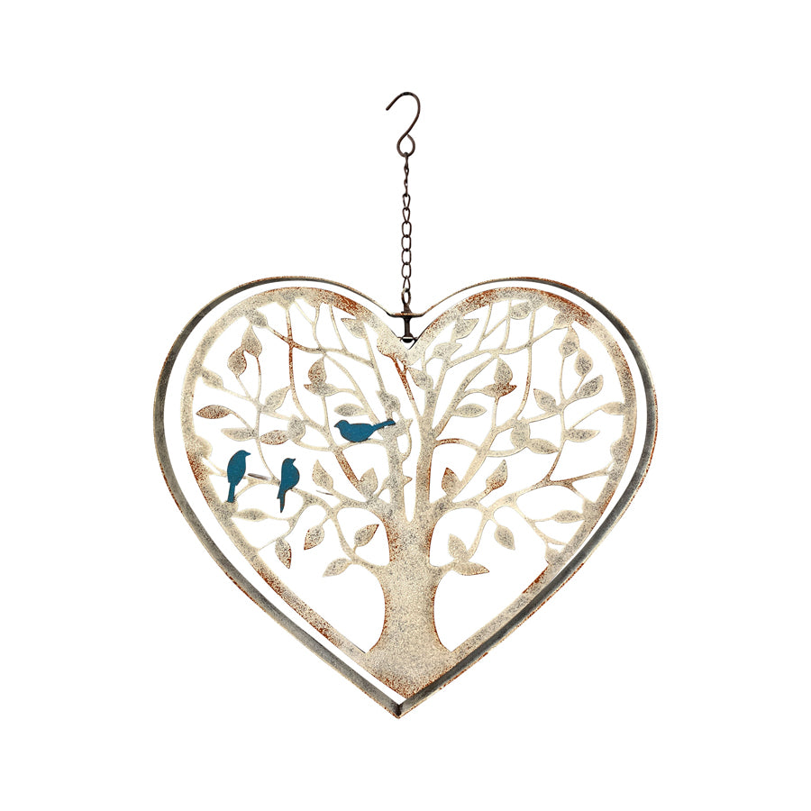 Double Framed Pivoted Hanging Heart w Birds 56cm