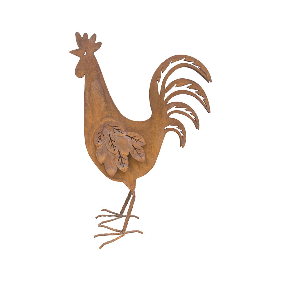 Rust Rooster Garden Statue 48cm