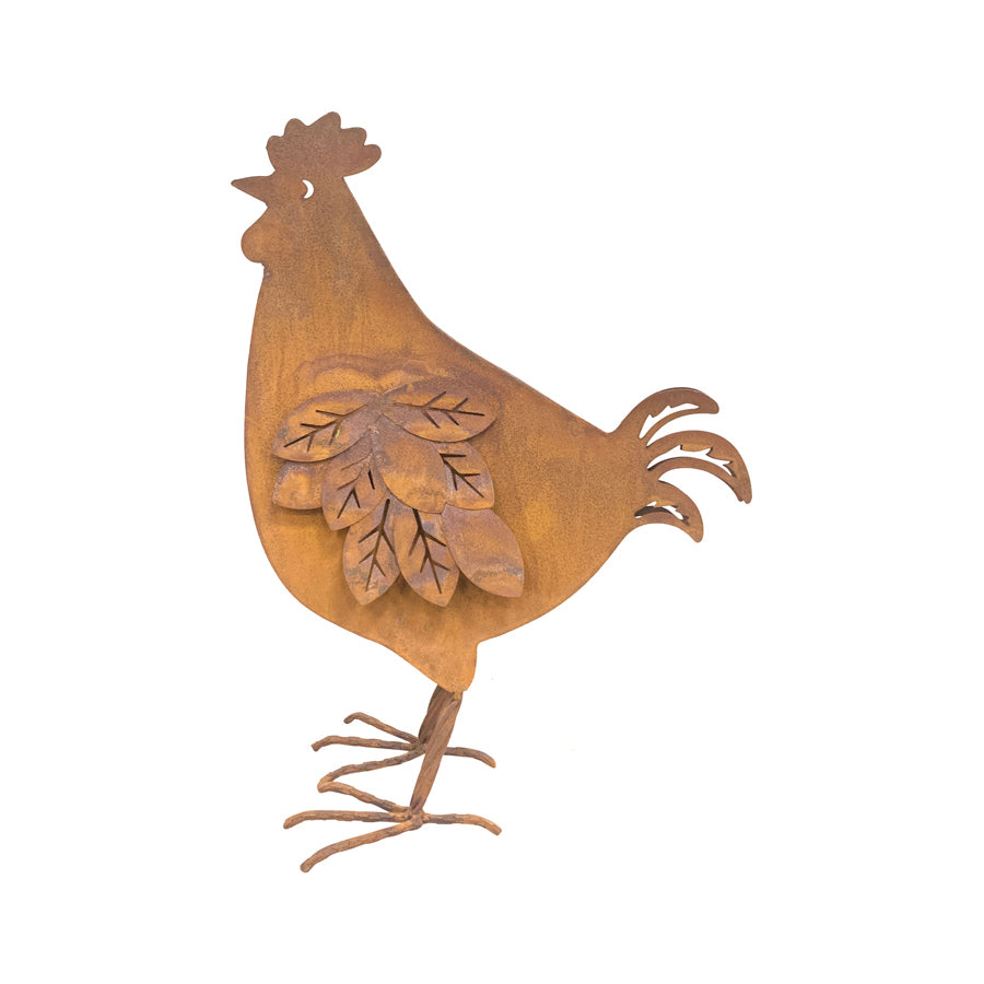 Rust Metal Chook Garden Statue 35cm