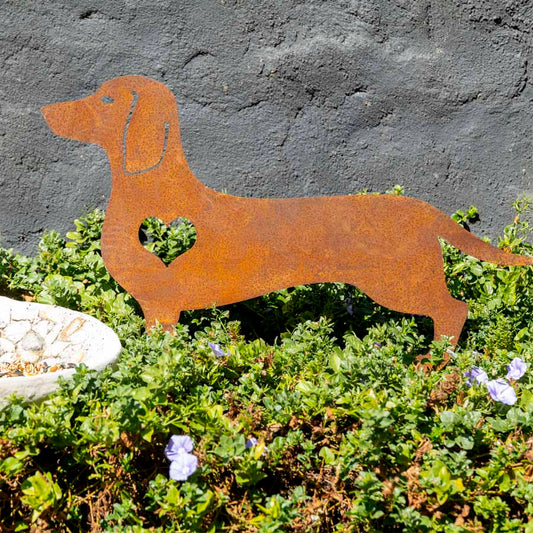 Rust Lasercut Dachshund w Heart Garden Stake 57cm - Image 2