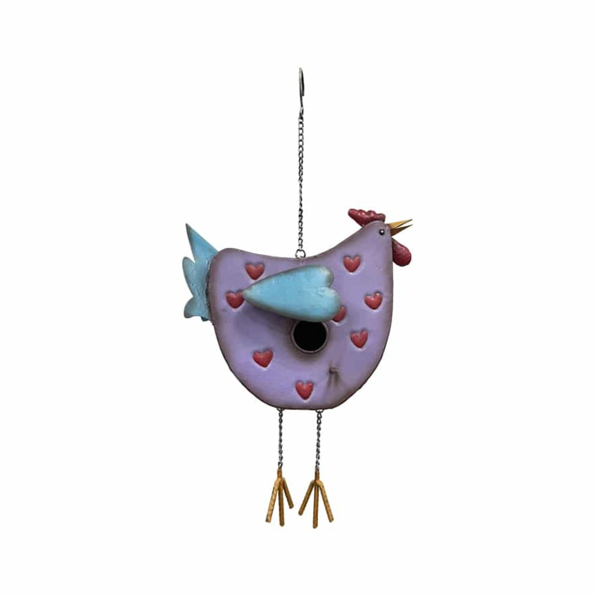 Hanging Chook Birdhouse w Hearts 52cm