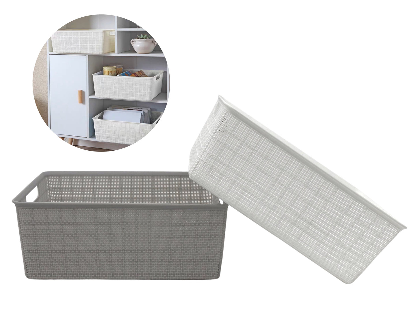 bulk 12 Rect Storage Basket w/ Handle 35cm