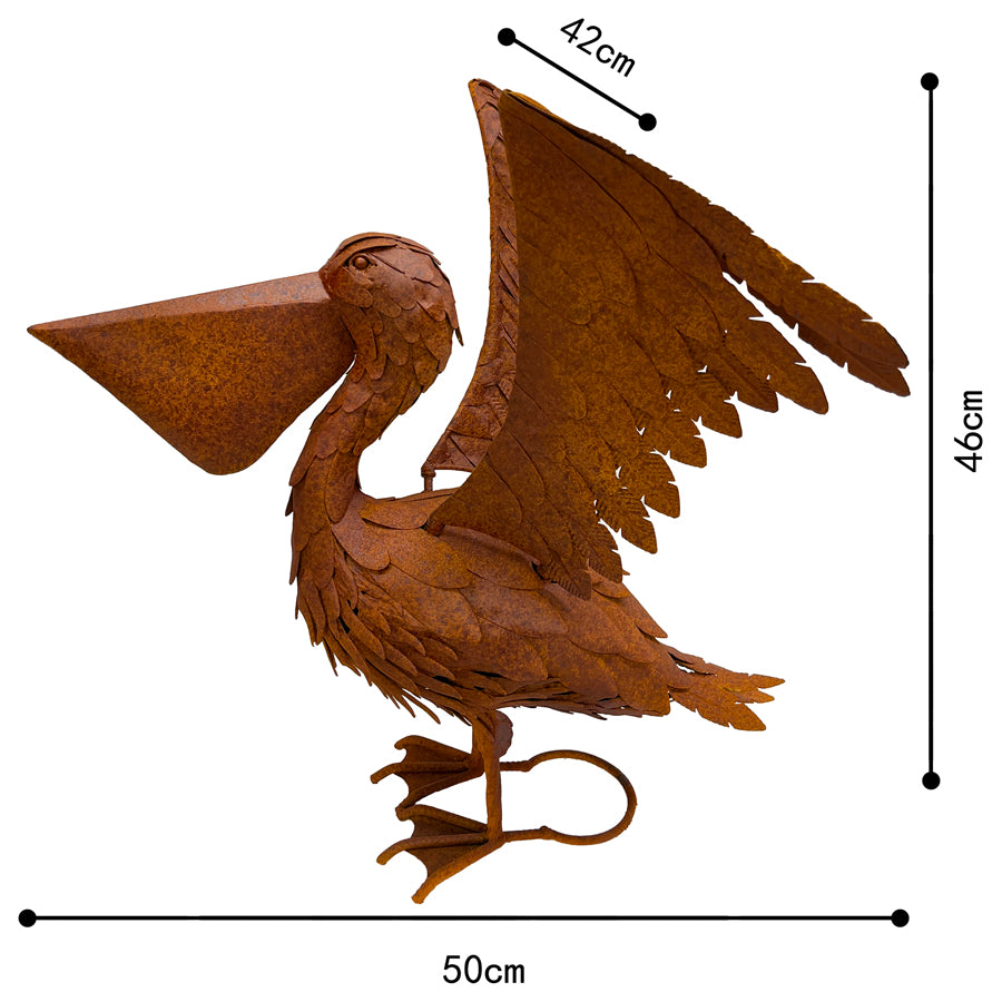 Rust Flapping Pelican Garden Statue 46x50cm - Image 5