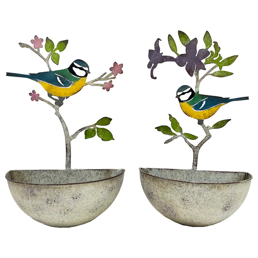 Set 2 Assorted Colourful Bird Wall Planters 24x40cm - Image 2