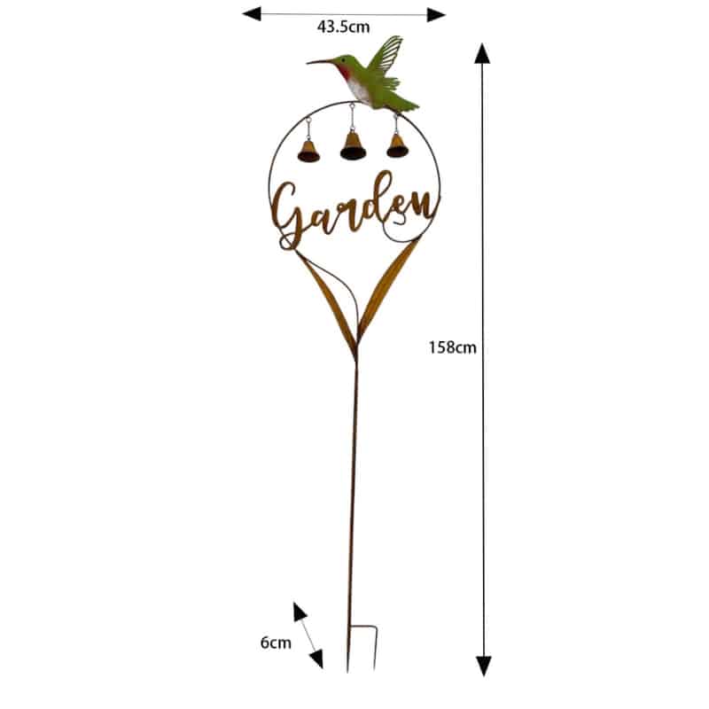 Garden' Stake w Hummingbird + Bells 158cm - Image 4