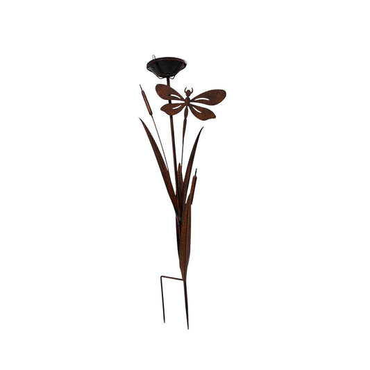 Bulrush & Dragonfly Garden Stake w Birdfeeder 89cm - Image 2