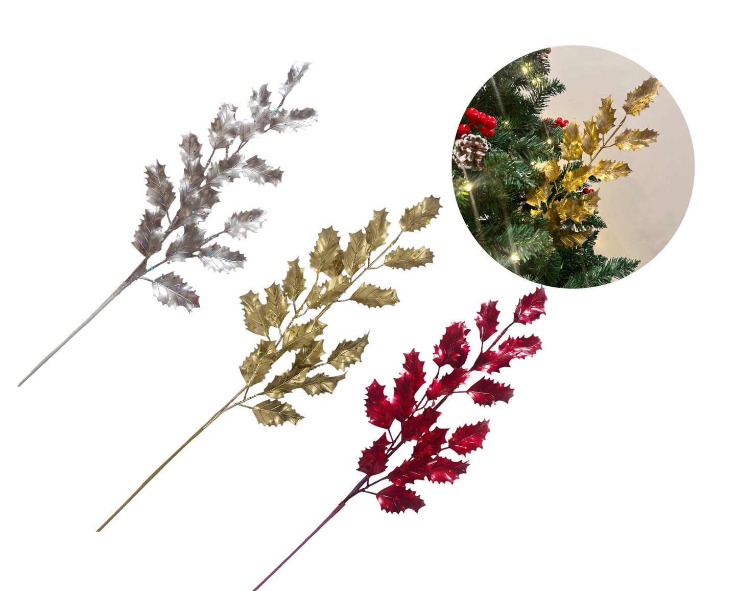 bulk 24 Xmas Metallic Leaves Tree Deco 68cm