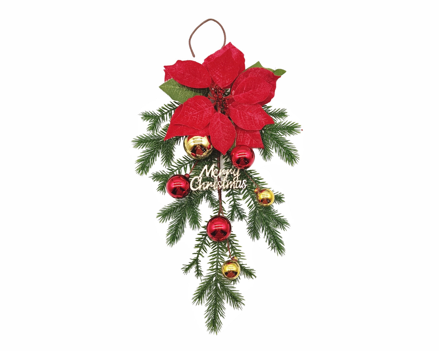 bulk 12 Xmas Faux Velvet Poinsettia Pinecone Berry Drop 50cm