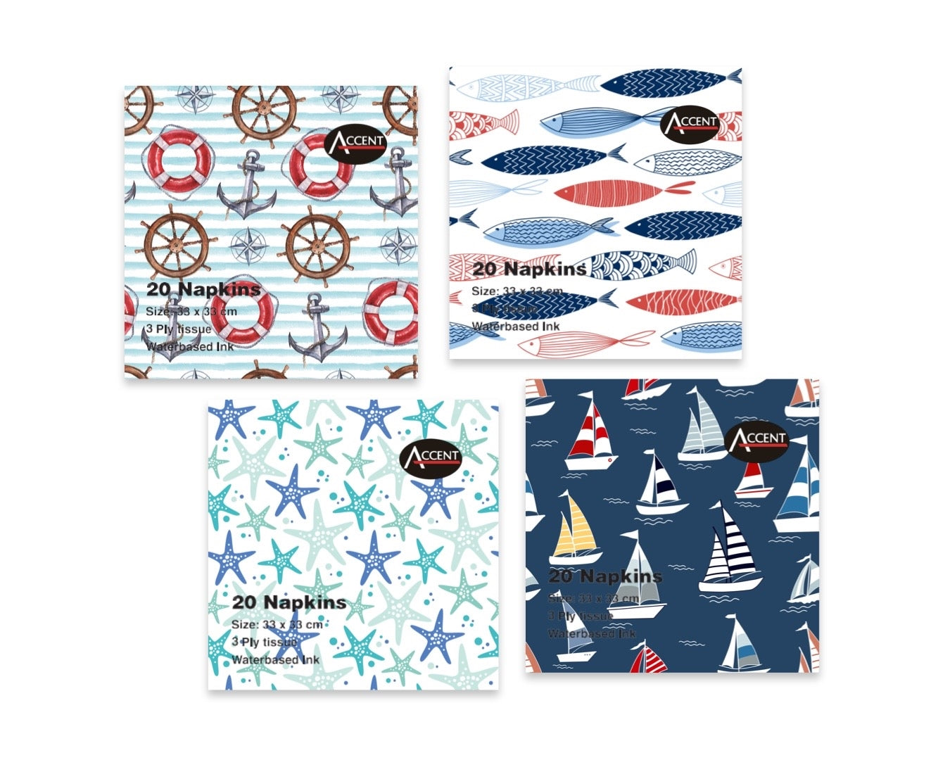 bulk 960 Coastal Print Napkin 2ply 33cm