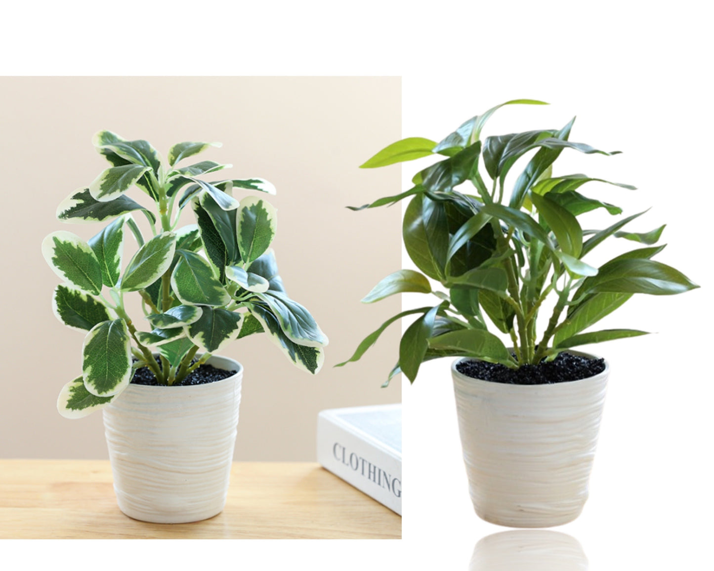 Set 2 Artificial Green Leaf in Pot 28cm