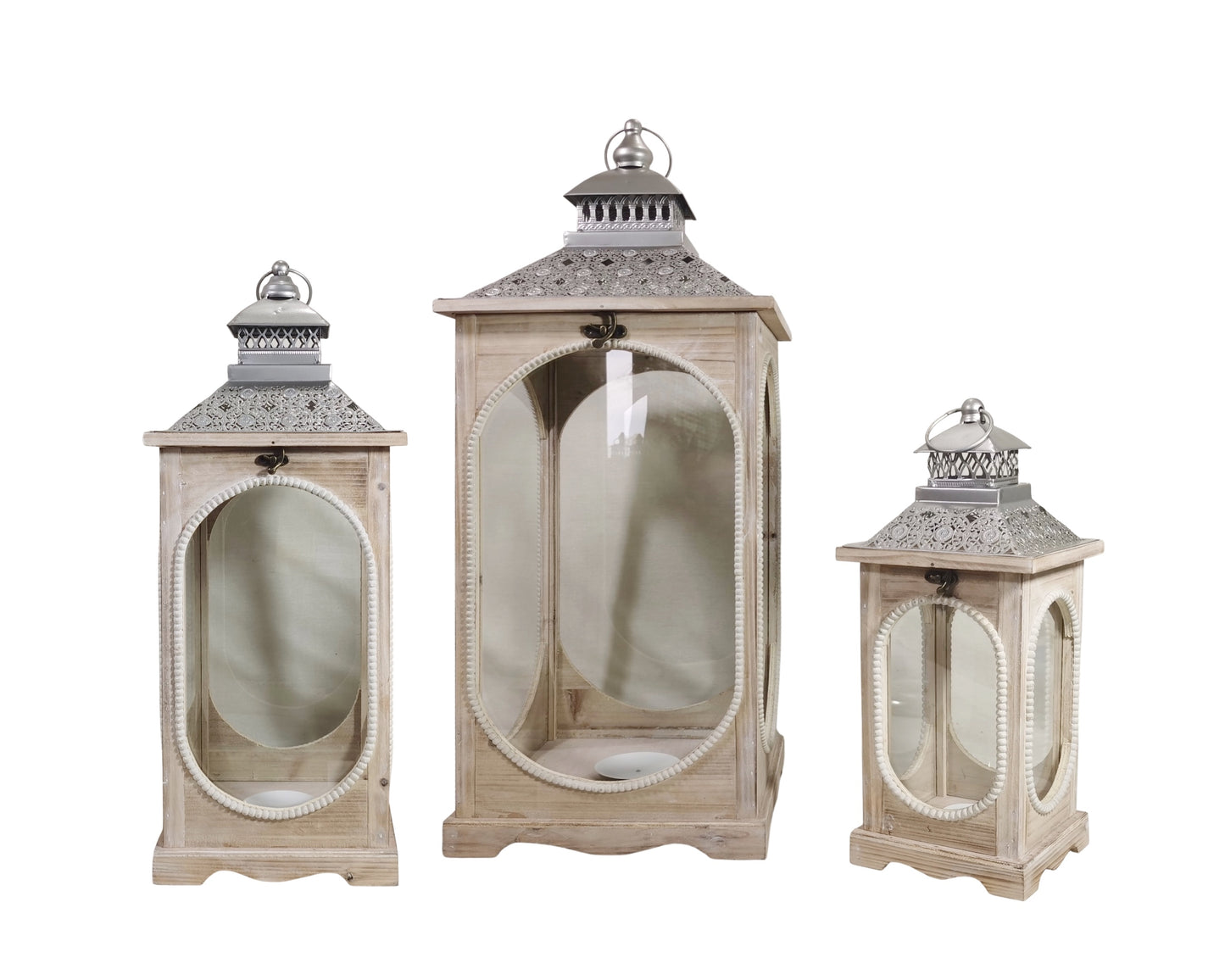 Set 3 Natural Wooden Lantern w/ Oval Shape 76cm