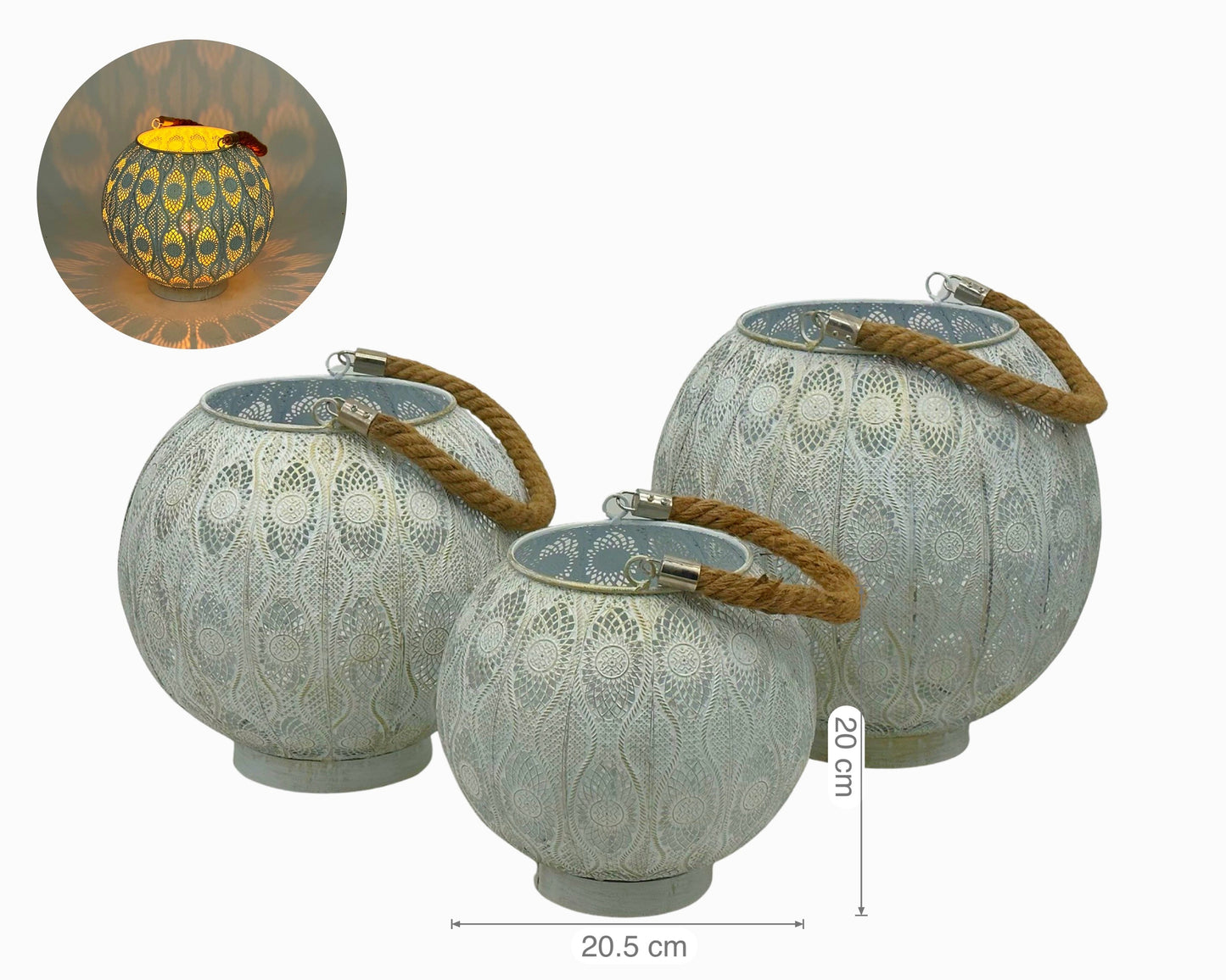White Wash Moroccan Lantern 20cm