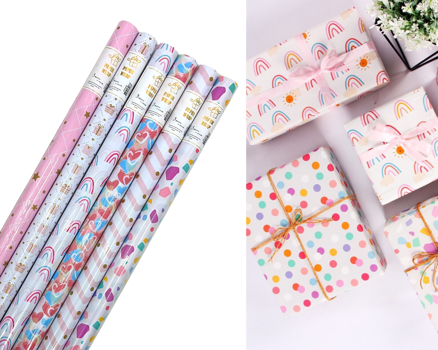 bulk 50 All About Pink Gift Wrap 70cmx3M 38mm Core