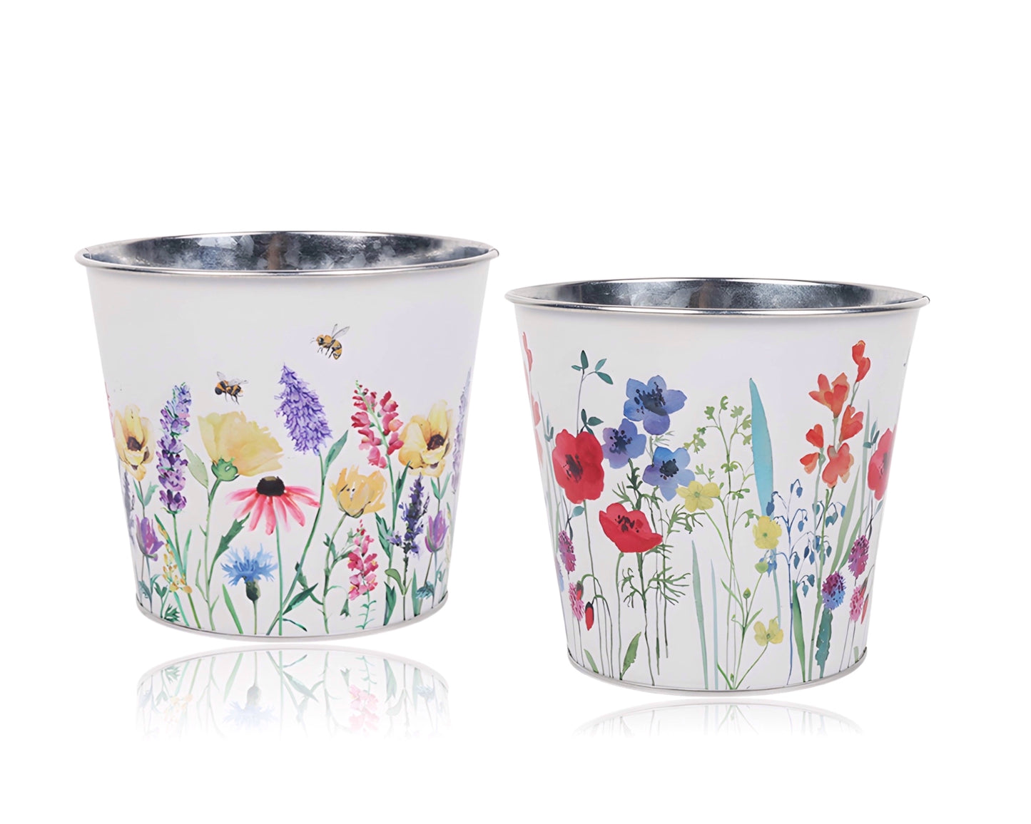 bulk 24 Spring Time Metal Round Pot Assorted 16cm