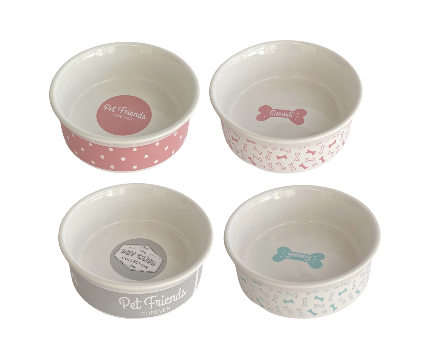 bulk 24 Ceramic Pet Bowls 4 Designs 13cm