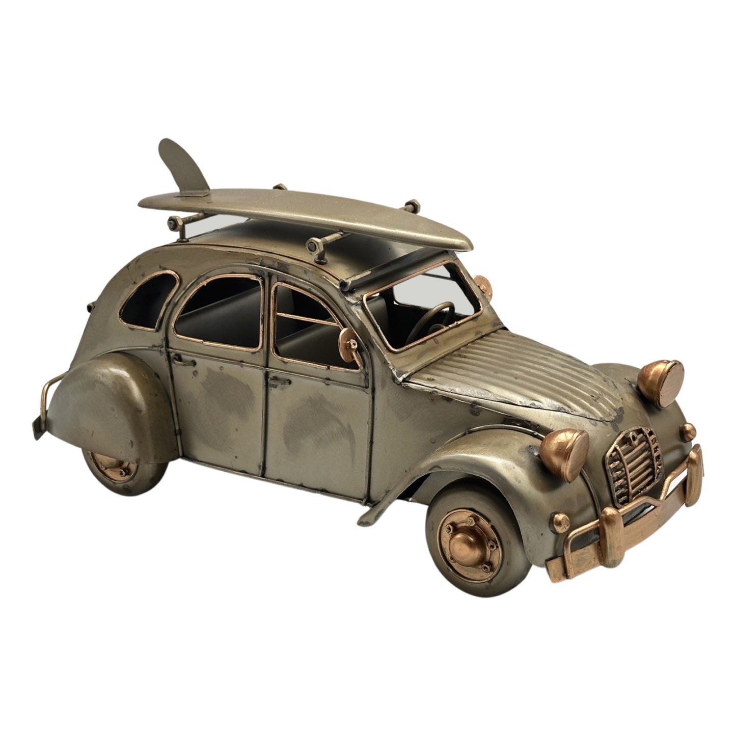 Antique Style Metal Car w/ Surfboard 16cm